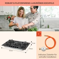 Firetale Gaskochfeld 5-flammig 70 Cm Aluminium-Brenner Inkl. Schlauch Und Druckminderer -Küchengeräte Geschäft 10041300 de 0006 usp