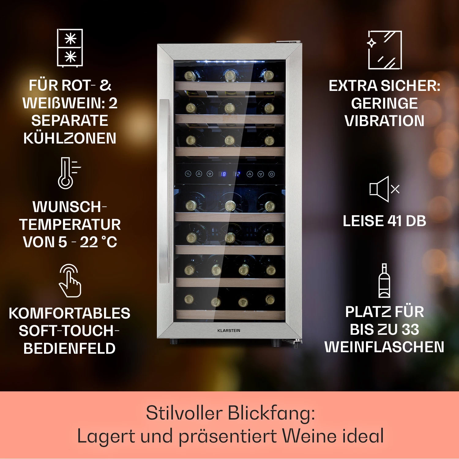 Vinamour 33 Duo Weinkühlschrank 2 Zonen 89 L / 33 Flaschen 5-18°C Touch 4 Vinamour 33 Duo Weinkühlschrank 2 Zonen 89 L / 33 Flaschen 5-18°C Touch – Bild 2